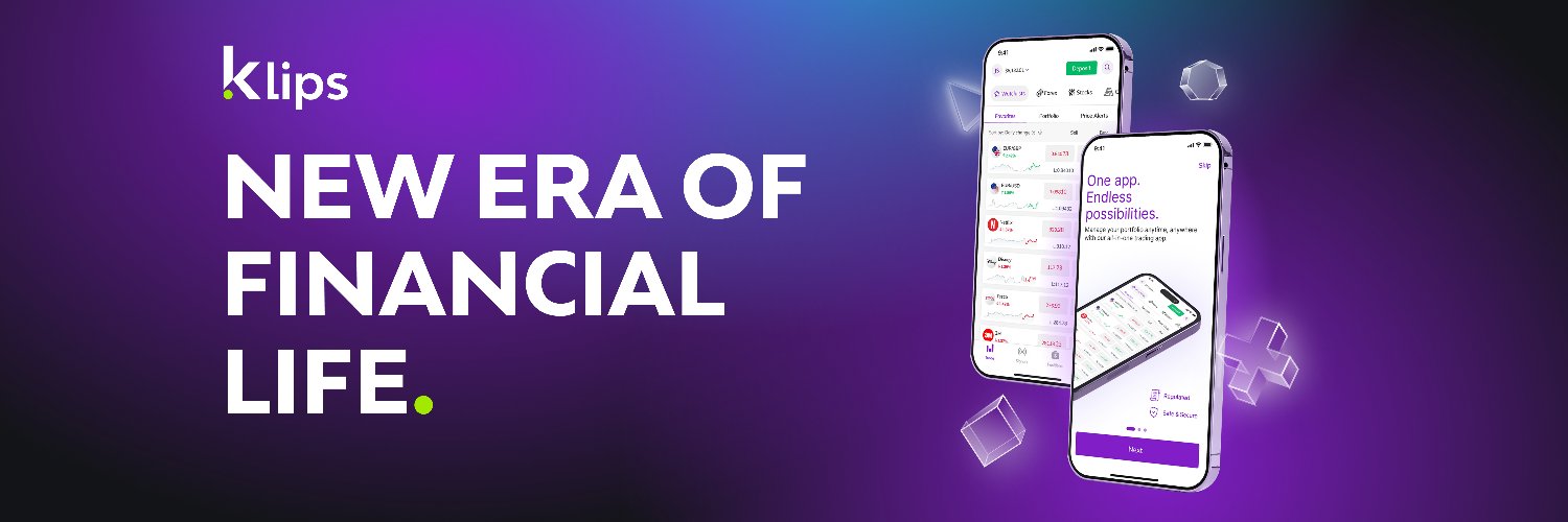 Klips promo banner showing the trading app on two phones